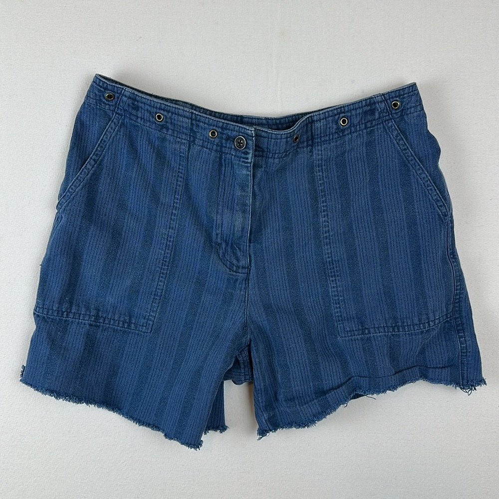 Lauren by Ralph Lauren Stripe Denim Twill Cut off Raw Edge Shorts